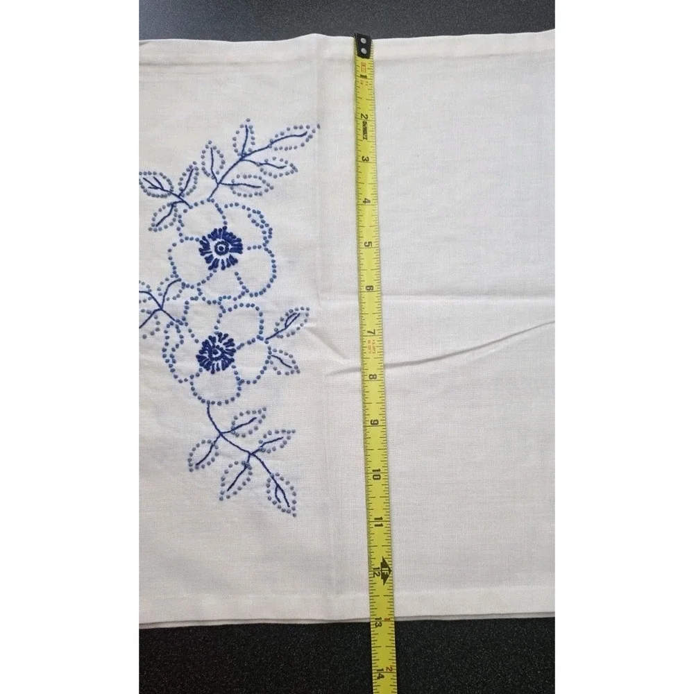 Vintage Hand-Embroidered Floral Linen Table Runner Cottage Granny Core